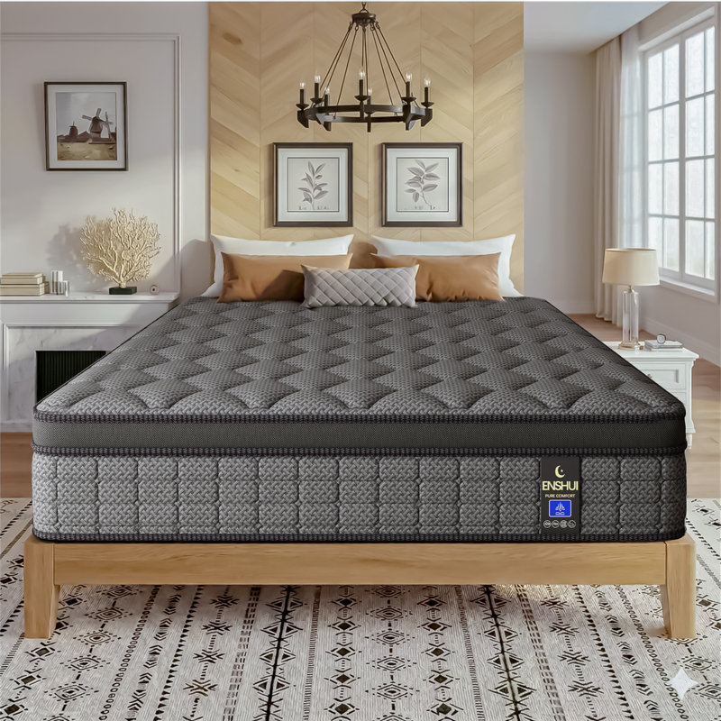 ENSHUI 12" Medium Firm Hybrid Mattress - Gel Memory Foam & Pocket Spring, High-Airflow Cooling Design, 12", Queen