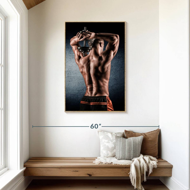 Tricep Exercise, 27" x 40", Floating Frame Natural Wood