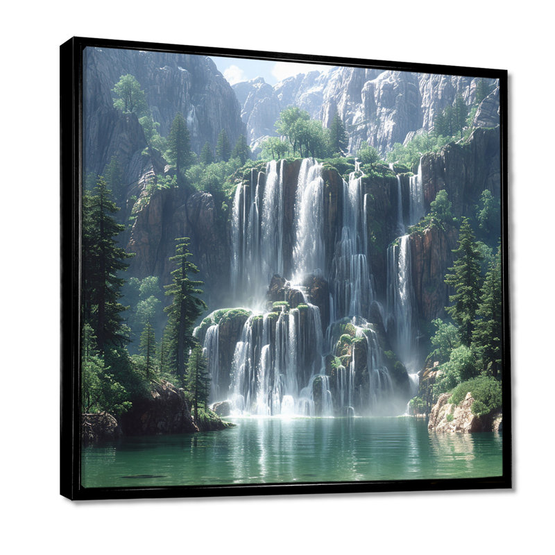 Claypoole - cascade, art mural, Toile avec cadre flottant noir, H 36 po x l 36 po x P 1,5 po