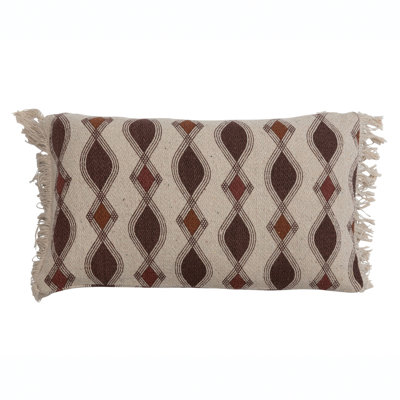 Recycled Cotton Blend Printed Pillow With Pattern And Fringe