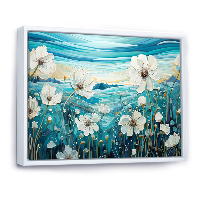 Rafraîchissant fleur lagon I - imprimé, H 16 po x l 32 po x P 0,5 po, Cadre flottant blanc