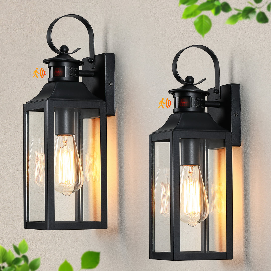 Radan Pankova 16"-1 Outdoor l Wall Light with Dusk to Dawn and Motion Sensor (Set of 2) Ebern Designs