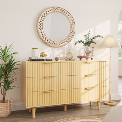 Commode 6 tiroirs pour chambre à coucher, commode en bois cannelée