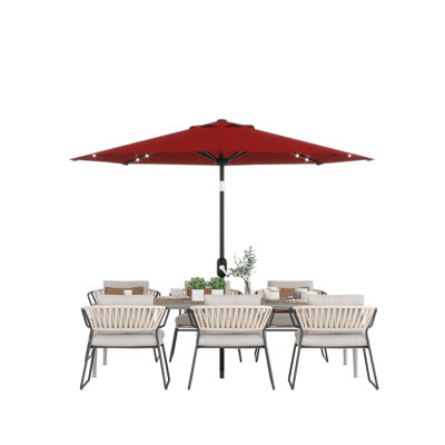Parasol de marché 9 pi avec 32 lumières DEL à énergie solaire - 8 baleines, inclinable et manivelle, résistantes aux rayons UV, imperméables - pour l'extérieur jardin, piscine, terrasse, cour, utilisation de table