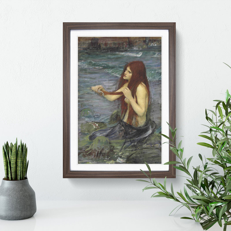 A Mermaid Vol.2 by John William Waterhouse - Picture Frame Graphic Art, 36cm H x 27cm W x 2cm D, Walnut Framed