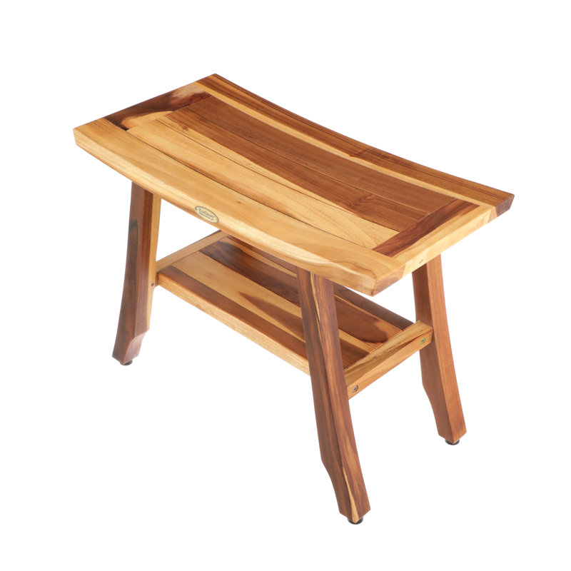 24" Teak Wood Shower Bench with Shelf