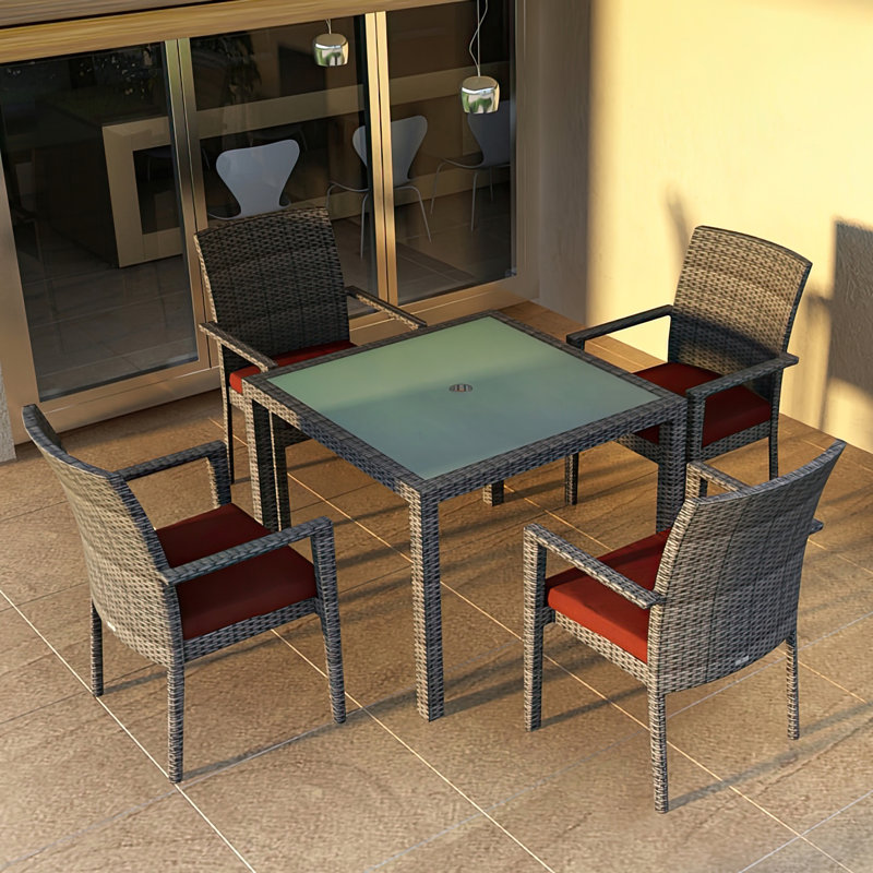 Urbana Outdoor 5 - Piece Dining Set with Cushions, Cast Silver Sunbrella®, Coffee Bean, 4