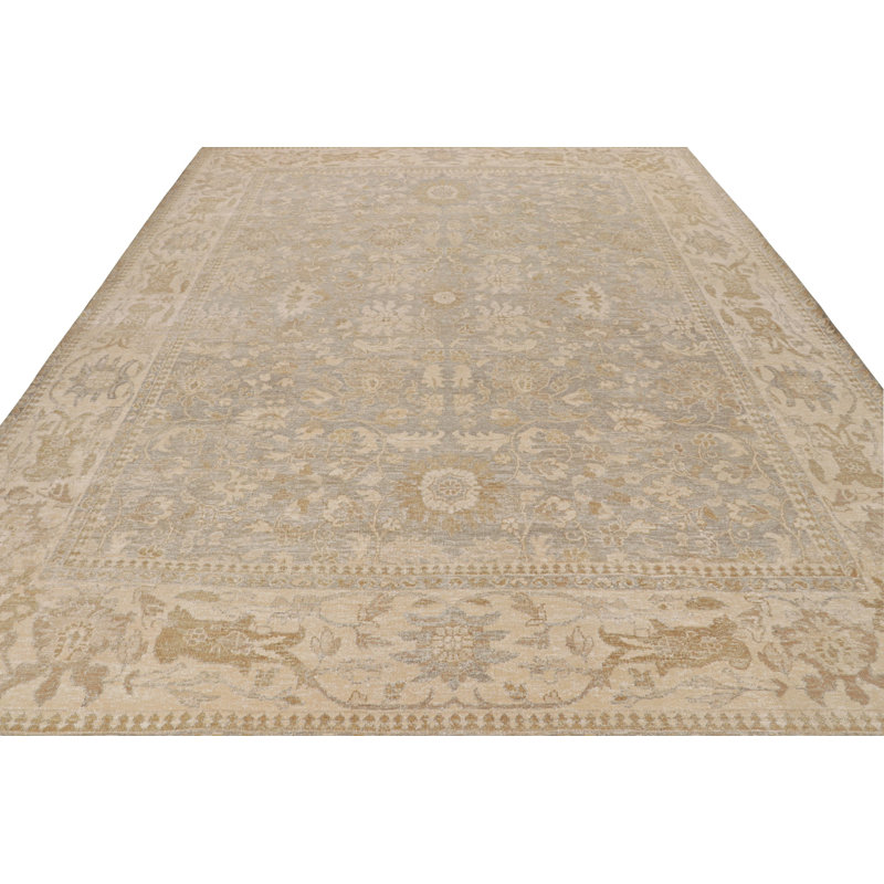 Oushak Hand Knotted Floral Area Rug, Rectangle 14' x 20'