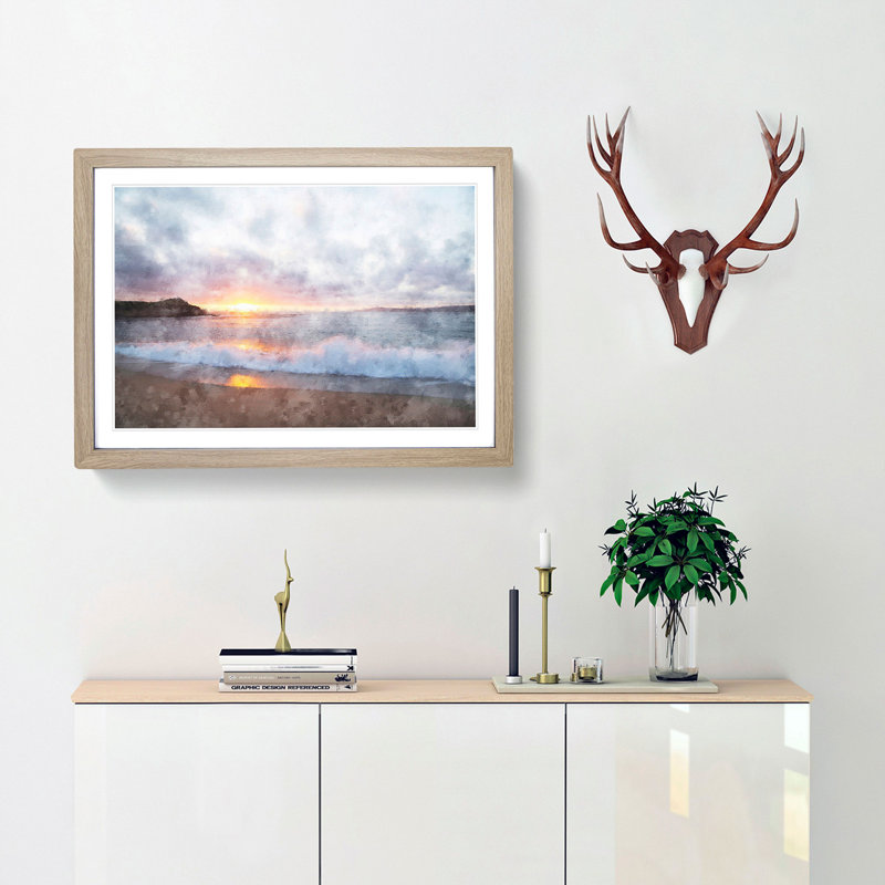 Pacific Coast Sunset - Framed Print, 62cm H x 87cm W x 2cm D, Oak