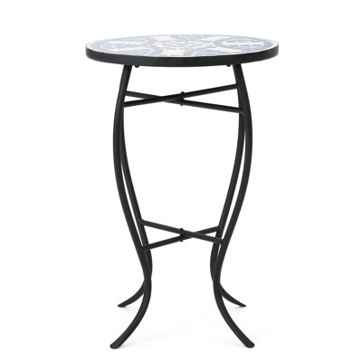 Attractive Outdoor Table With Ceramic: Blue And White Tile Iron Legs End Ceramic Tile:
