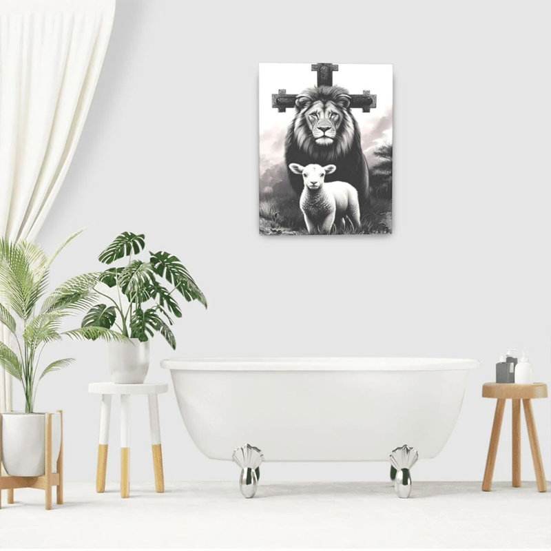 Lion et agneau, art mural sur toile sans cadre 16 po x 20 po