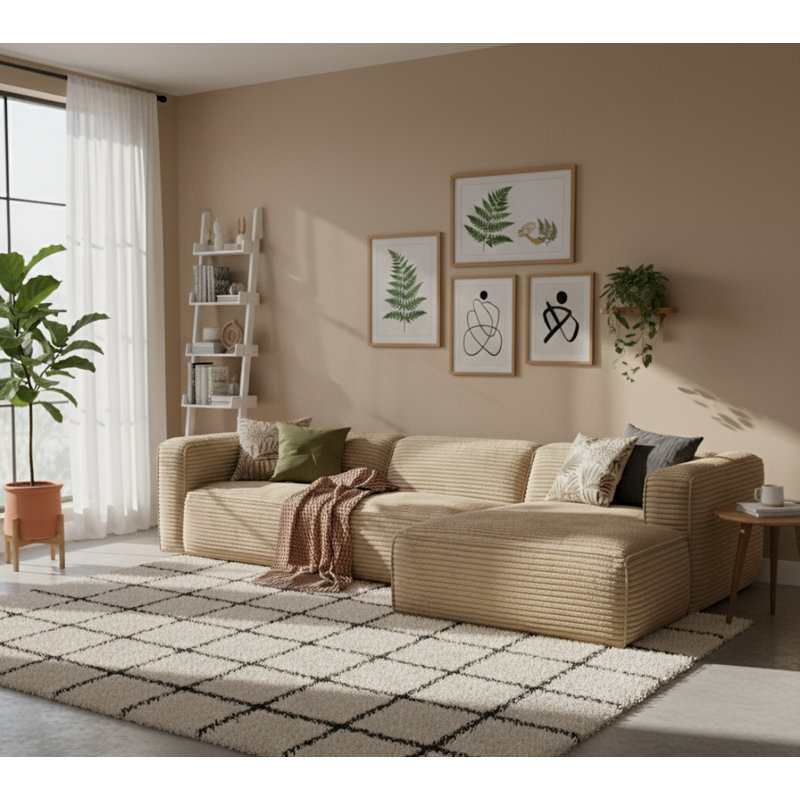 Suzue Corner Sofa, Taupe, Right Hand Facing