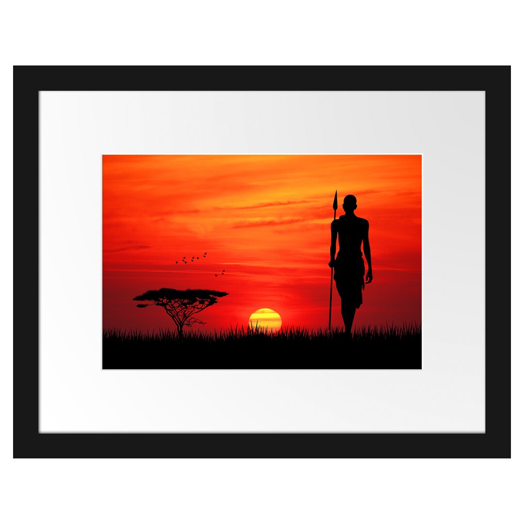 Gerahmtes Poster Roter Sonnenuntergang in Afrika