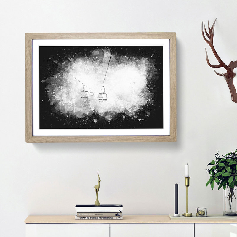 Ski Lift In Morillon France - Picture Frame Graphic Art, 62cm H x 87cm W x 2cm D, Oak Framed