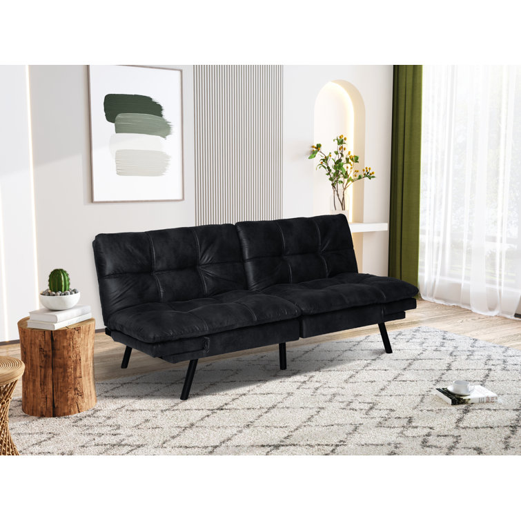 Convertible Memory Foam Futon Sleeper Sofa Latitude Run Leather Type: Black Faux Leather