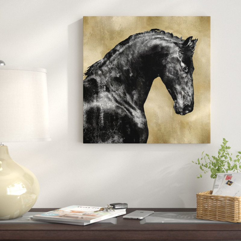 «Black Stallion On Gold» par Martin Rose - Impression sur toile tendue sur châssis, H 48 po x l 48 po x P 1,5 po