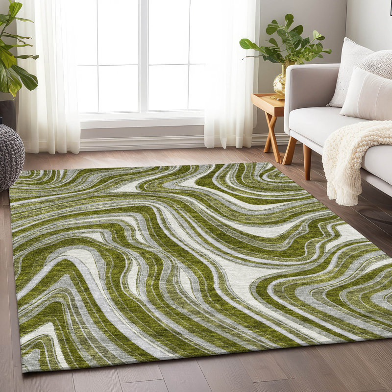 Premium Machine Washable Prisco Olive Rug, Rectangle 8' x 10'