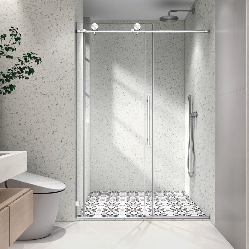 5476 Frameless One Fixed And One Shifted Shower Door, 70MM 304 Stainless Steel Large Pulleys With Adjustable Soft Closing Function,With Nano Easy Cleaning And Stick Explosion-Proof Menbrance