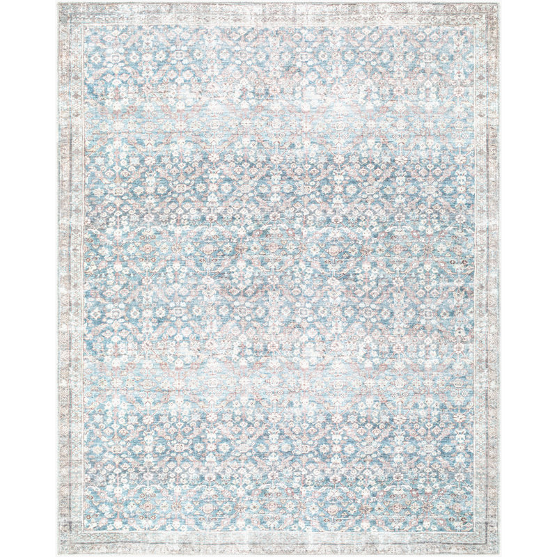 Jenni Yolo Home x Livabliss Amelia Washable Area Rug, Rectangle 7'10" x 10', Sky Blue/Slate Gray