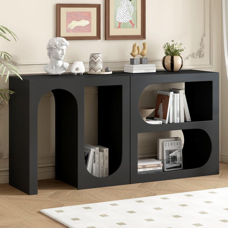 Table d'entrée noire avec modules personnalisables - pour le salon, l'entrée et la console de bureau, intérieur courbé rectangulaire, pour l'entrée, l'espace