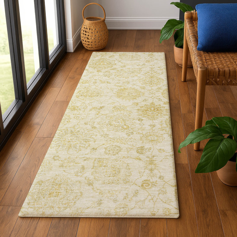 Premium Machine Washable Ashington AMF1833 Damask Rug, Runner 2'3" x 7'6"
