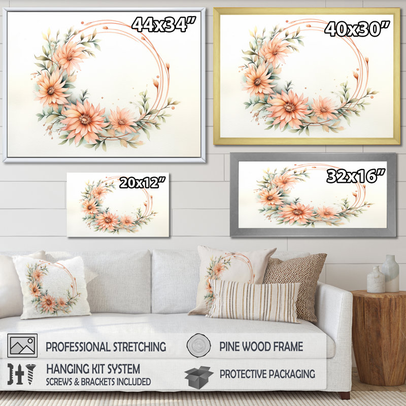 «Chrysanthemums Charm Leaves On The Branch», reproduction sur toile, H 24 po x l 32 po x P 1 po, Cadre doré simple