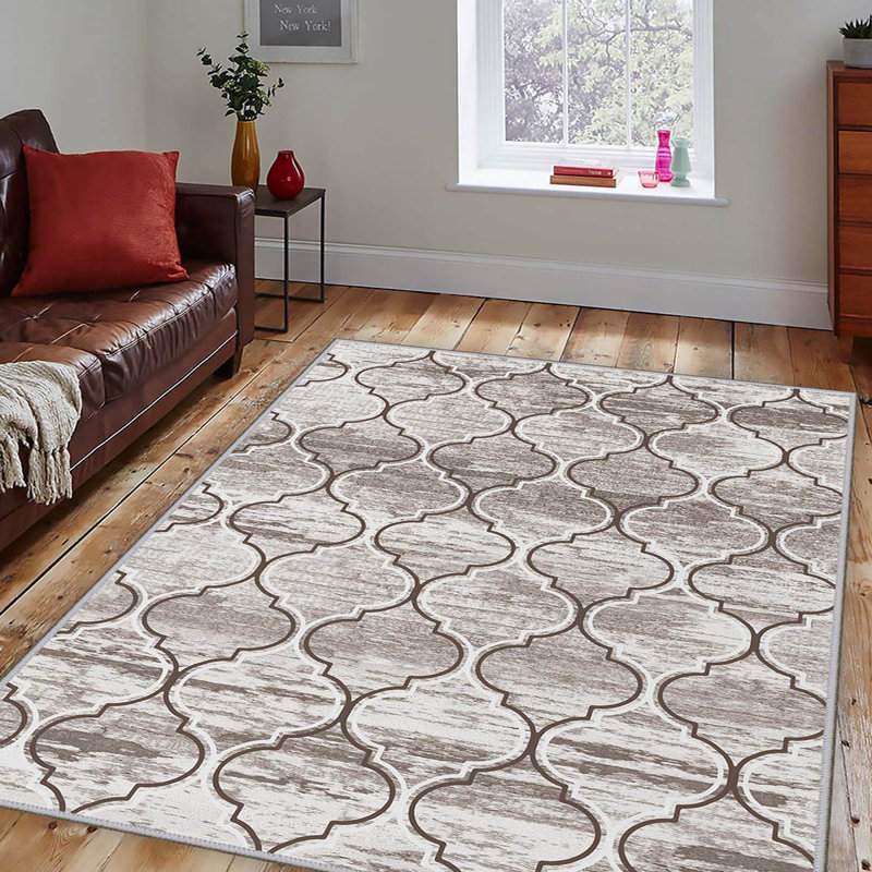 Luxurious Woven Area Rug, 5.9 x 9.2 ft, 100% Polyester, Antibacterial | Non-Slip PVC Felt Dot Underside, 0.3 in Pile Height | Machine Washable, 3D Digital Print, Perfect for Living Room & Bedroom Décor