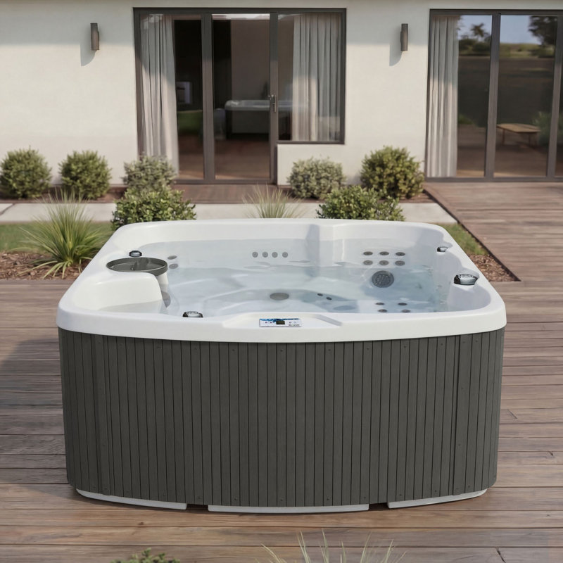 Lifesmart Leganza 230 Volt 6-Person 90-Jet Rectangle Hot Tub with Ozonator, Coastal Gray