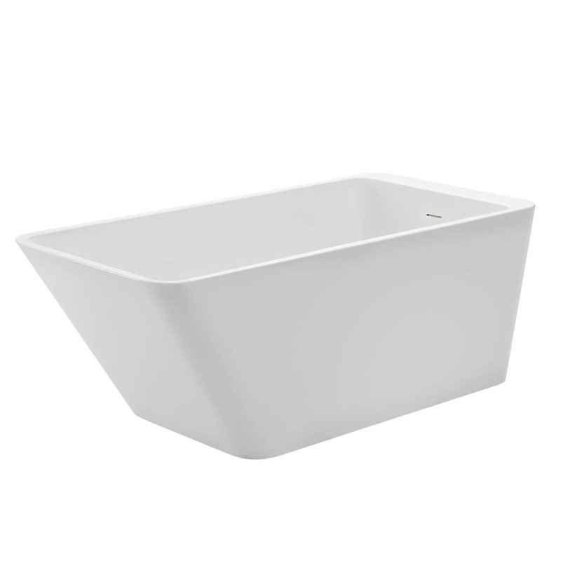 Baignoire de trempage autoportante en acrylique 68 po. X 28 po. Avec robinet, Blanc / bonde en nickel brossé