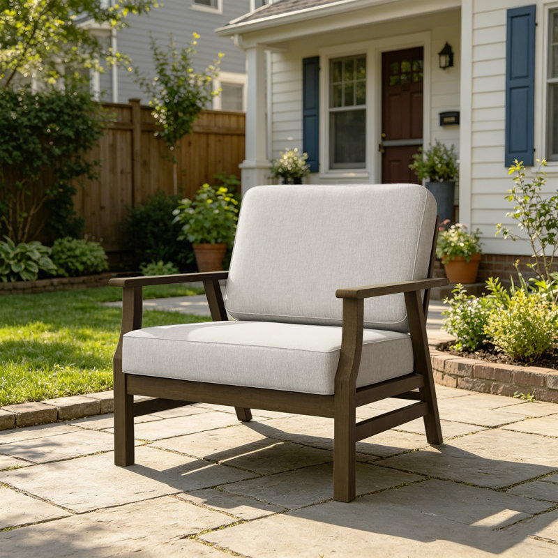 Keegan Solid Teak Wood Outdoor Lounge Chairs With Cushions, Brown, Light Camel