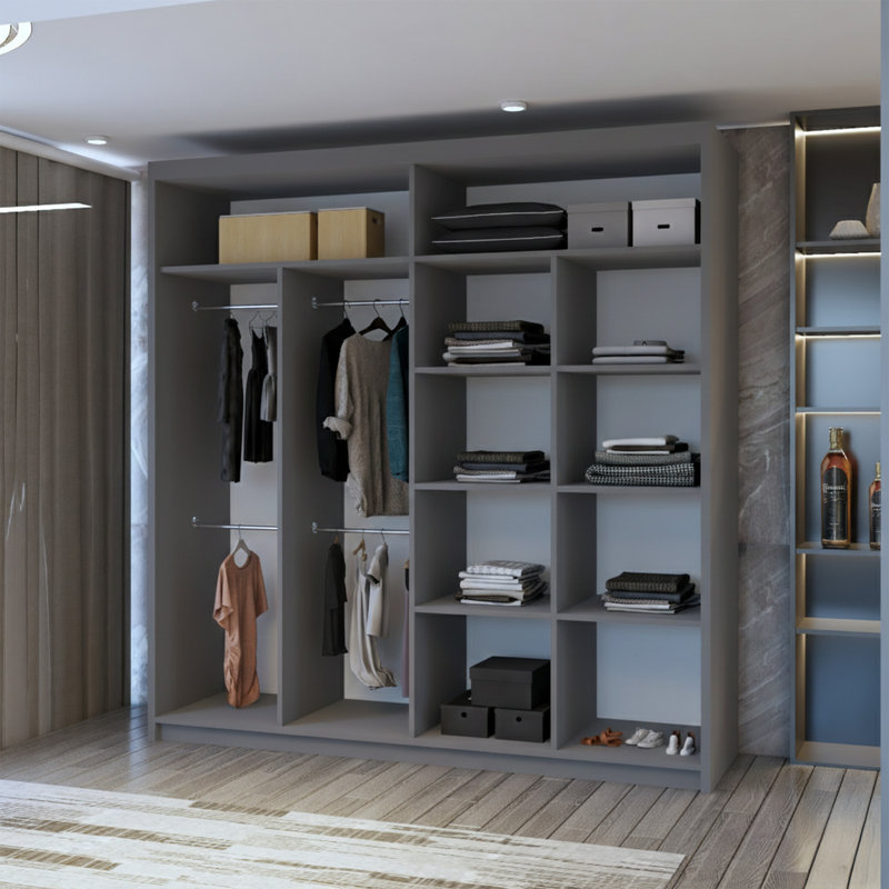 Alyssha 2 Door Manufactured Wood Wardrobe, Grey, 217cm H x 203cm W x 62cm D
