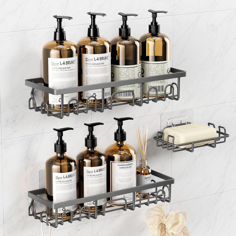 Adhesive Stainless Steel Shower Caddy, Grey