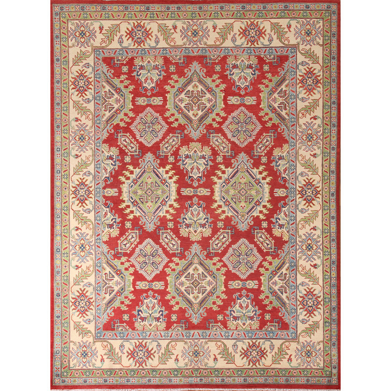 Tapis oriental rouge à motif géométrique Kazak 8 x 10