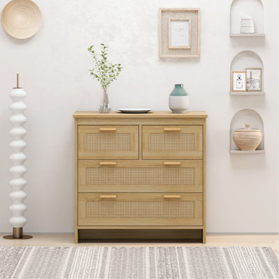 4 Drawers Rattan Cabinet,For Bedroom,Living Room,Dining Room,Hallways,Easy Assembly