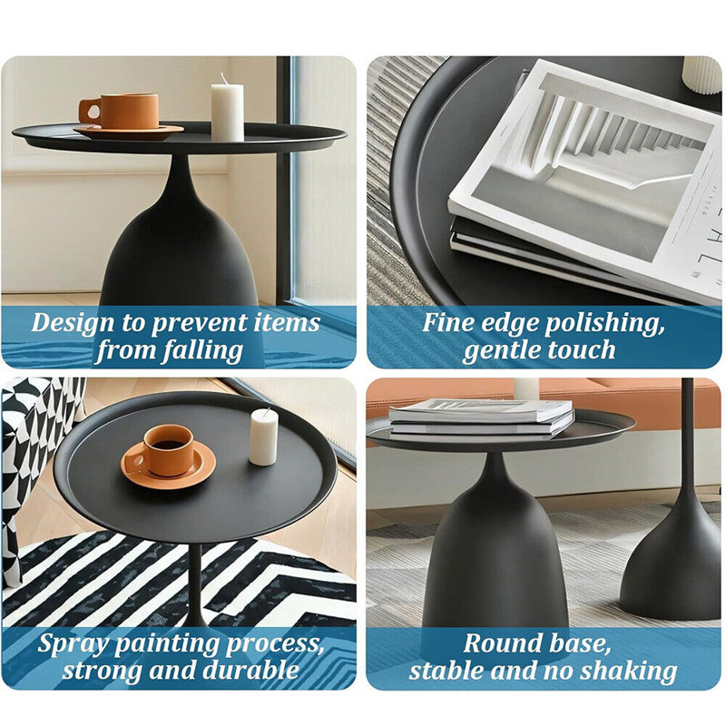Nesting Table Round Coffee Table Set Modern Living Rooms Tables Metal Minimalist Side Tables, Black