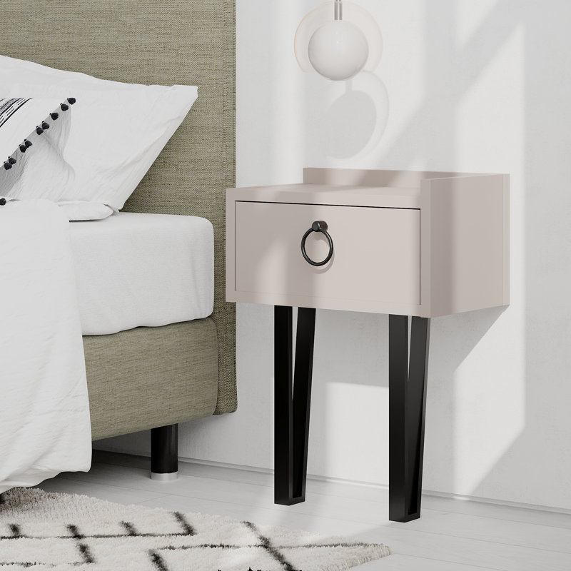 David-Jack 1 Drawer Bedside Table with Hairpin Legs, Mocha