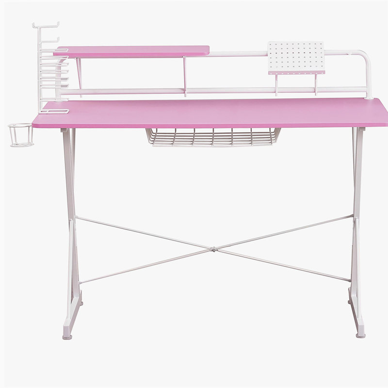 Bureau d'ordinateur TS-200 en fibre de carbone avec support, rose, Rose/Blanc