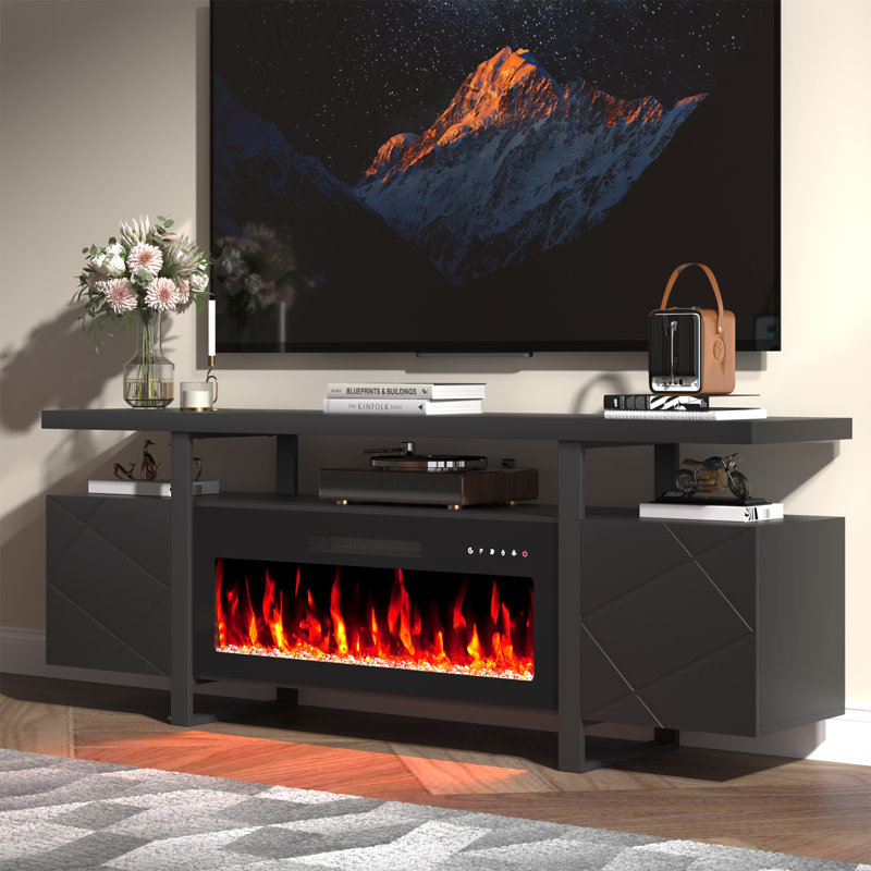 69'' TV Stand for TVs up to 80'' with Electric Fireplace and Adjustable Shelves, Black