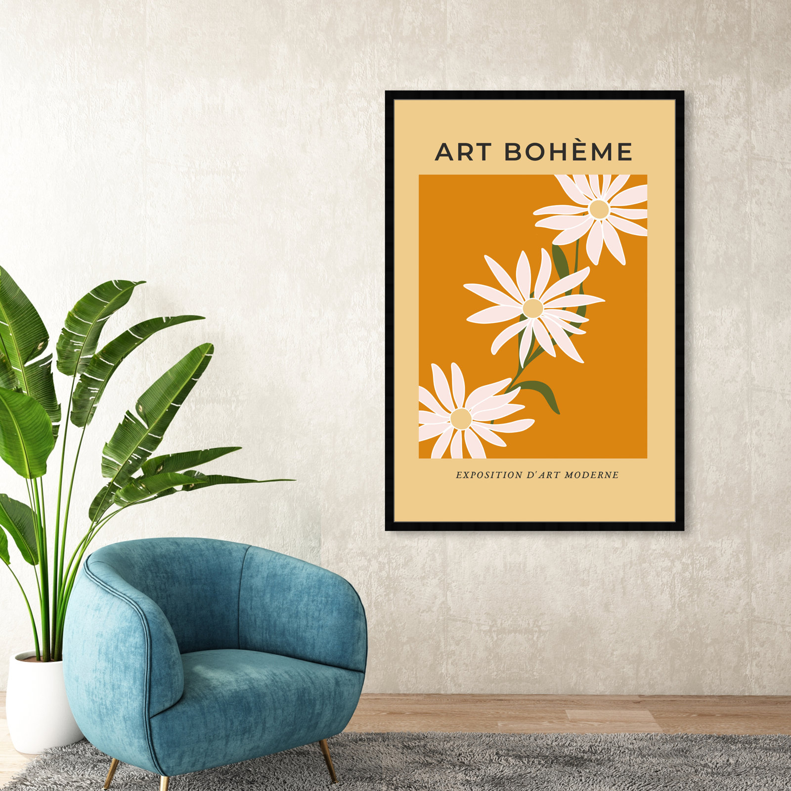 French White Daisy by Oliver Gal, Black Framed Paper, 56" H x 38" W