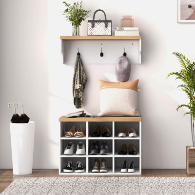 21 bancs à chaussures, portemanteau, rangement pour 9 paires, chambre à coucher, conception de tablette, arbre de couloir à panneau de particules décoratif, banc