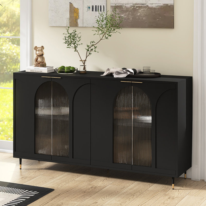 60" W 4-Doors Sideboard With Adjustable Shelves, Black