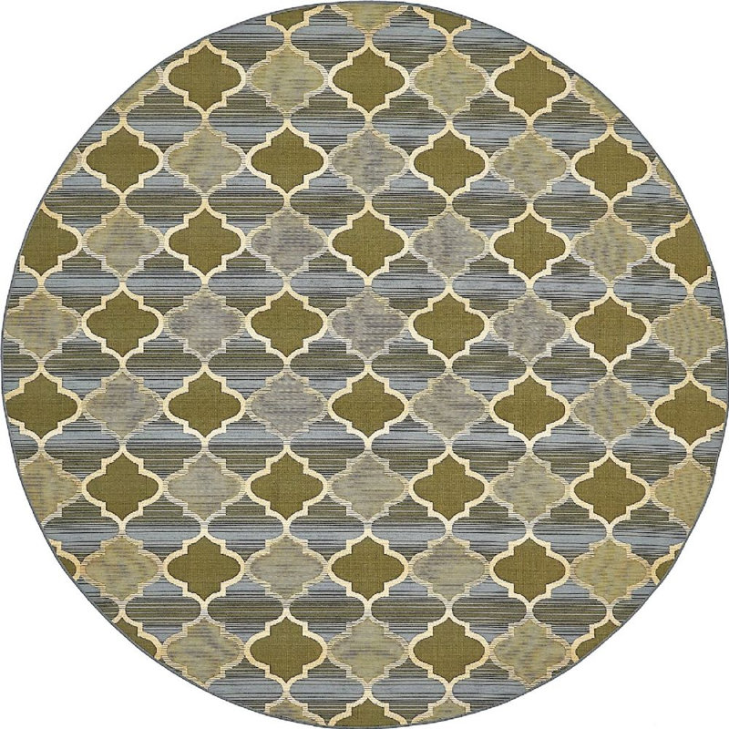 Tapis d'intérieur / d'extérieur vert tissé à la machine Veranda, Rond 8 pi