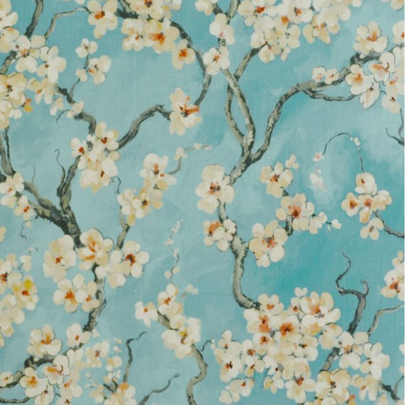 Fleurs de cerisier de jardin Plutus imprimées sur un polyester d'aspect lin. Coussin Luxury, Azur, 12 po x 20 po