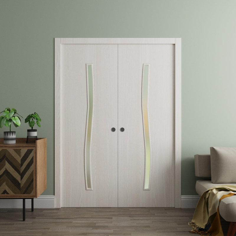 Portes coulissantes françaises à double poche - ESSENTIEL 8002 - Quincaillerie de rails - Portes intérieures modernes en bois massif pour chambre à coucher