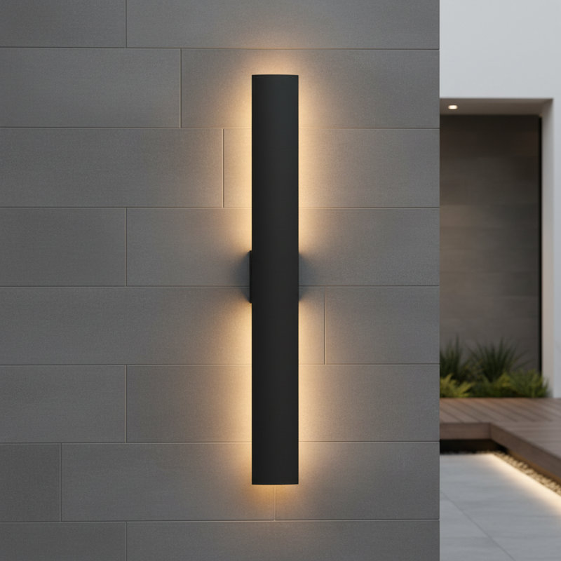 Modern Aluminum LED Outdoor Wall Light Waterproof Triac Dimming Cylinder Wall Sconces, 36" Height