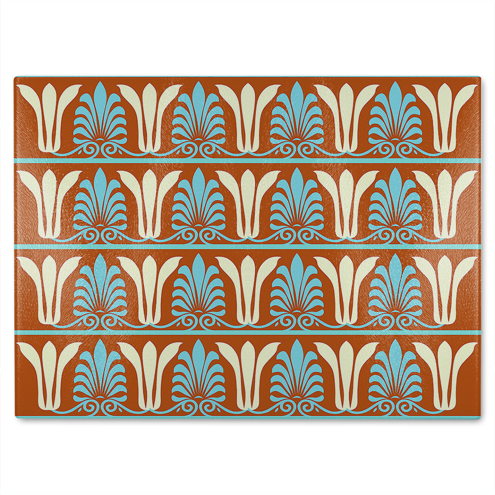 Egyptian Flower Ornament Pattern Glass Chopping Board