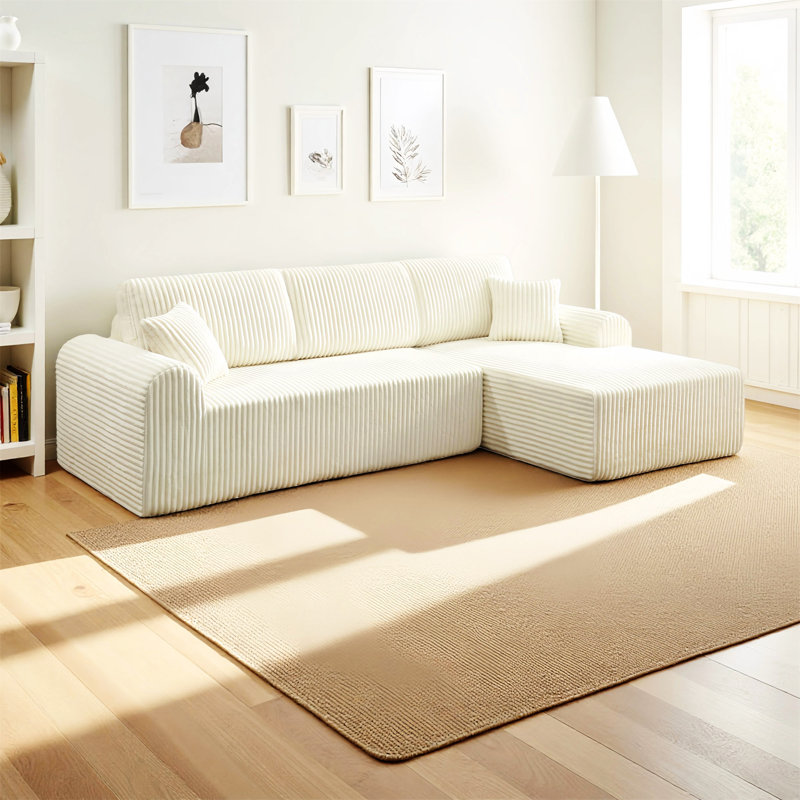 Canapé modulaire 109 po avec méridienne en L 109 po. Canapé modulaire minimaliste moderne., White, Right Hand Facing