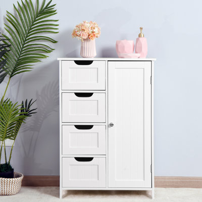 White Bathroom Floor Cabinet With Adjustable Shelf - Drawers For Organizing, Home And Modern Design Spaces