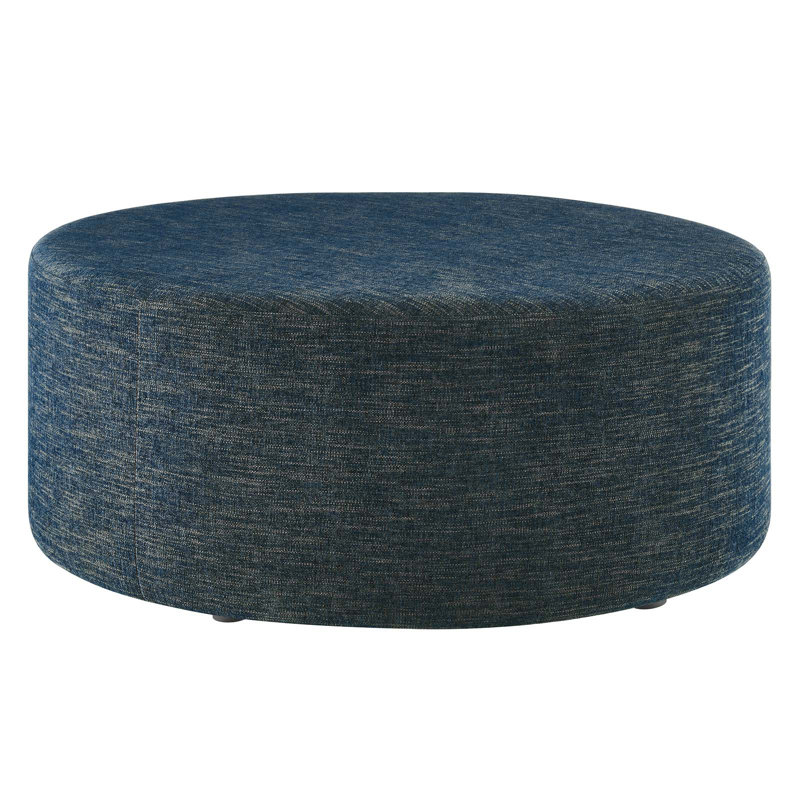 Modway Callum Large 38" Round Woven Heathered Fabric Upholstered Ottoman, Heathered Weave Azure Fabric
