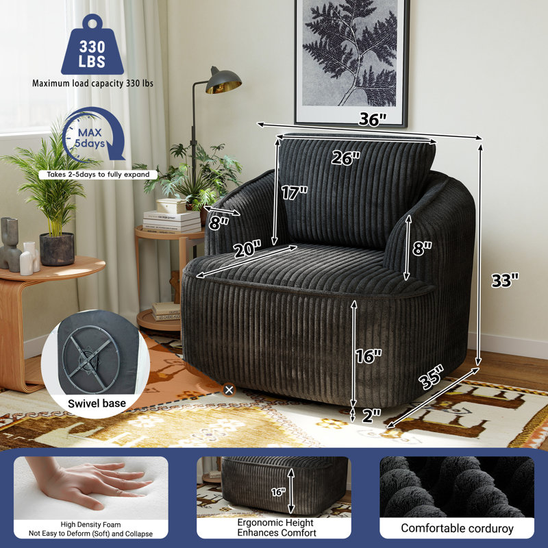 35" Compression Swivel Accent Chair - Compressed Frameless Chenille Memory Foam Rotating Lounge Chair For Living Room & Bedroom